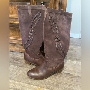 Brioso Sedona Leather Brown Knee-High Boots with Embellishments